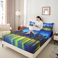thumbnail image 4 of Homewish Abstract City Silhouette Full Size Sheets,Watercolor Oil Painting Bed Sheets,Yellow Blue Sheet Sets For Adult,Super Cozy Room Decor,4 Pieces, 4 of 7