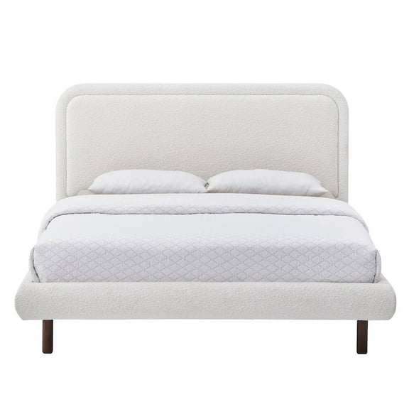 Omax Decor Beverly Upholstered Platform Queen Bed in White Boucle Fabric