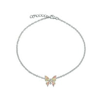 Bling Jewelry Womens Summer Garden Opalescent Butterfly Pink Opal Anklet Ankle Bracelet  Silver