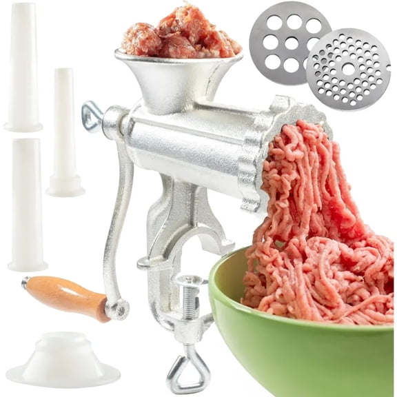 CucinaPro Meat Grinder with Table Top Clamp & 2 Cutting Disks, Cast Iron Heavy Duty Sausage Maker and Meat Mincer