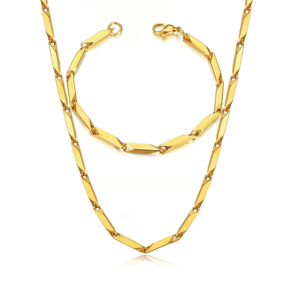 14K Yellow Gold 3mm Irregular Link Chain Bracelets Necklace For Women Fashion Party Wedding Jewelry Sets Gifts