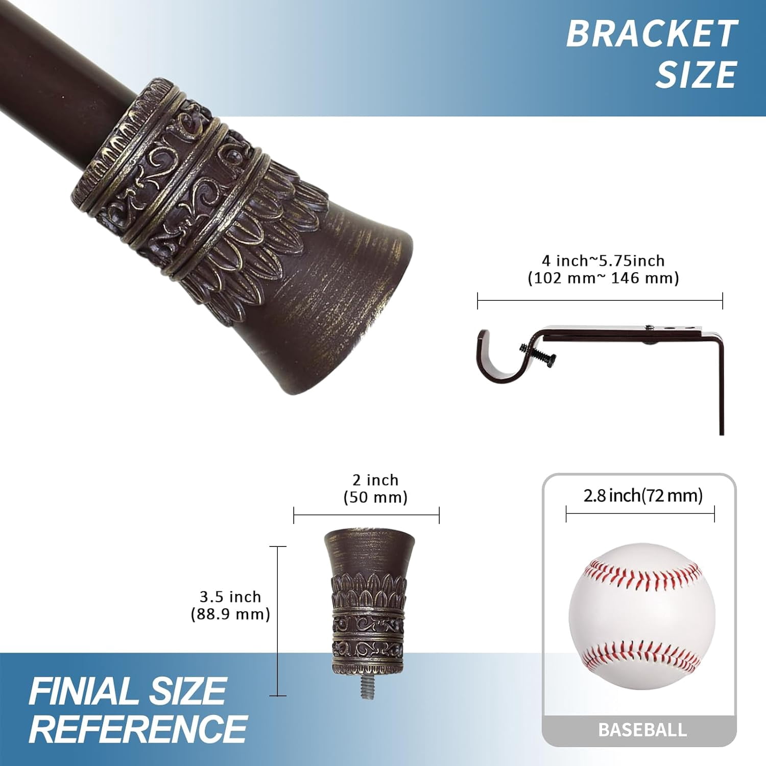 Urbanest Adjustable Single Curtain Rod Set Bronze With Gold Tribale Finials – 1 - Inch Diameter, With Bronze Rod, 84–120 Inches
