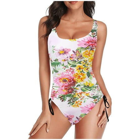 TrendVibe365 Women s Bathing Suits One Piece Bathing Suits Pink Swimsuits Thong Adjustable Shoulder Strap Floral Swimwear Beachwear 2XL