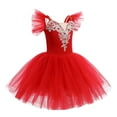 thumbnail image 2 of IBTOM CASTLE Toddler Girls Ballet Leotards Glitter Tulle Skirt Ruffle Sleeve Tutu Dresses with Hair Clip Dancewear Outfit 11-12 Years Red, 2 of 8