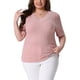 thumbnail image 1 of Agnes Orinda Blusas de Talla Grande para Mujeres, Cuello en V, Manga Corta, Suéter Casual, 2X Rosa, 1 of 6