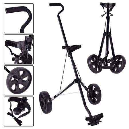 Goplus Foldable 2 Wheel Push Pull Golf Club Cart Trolley Swivel Steel Lightweight Black