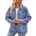 thumbnail image 1 of Chaqueta Vaquera Informal de Larga con Solapa y Botones para Mujer, Estilo Boyfriend, Holgada, A . Azul M, 1 of 10