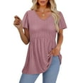 thumbnail image 2 of Red Womens Blouses Womens Summer Tops Short Sleeve Shirts Puff Sleeve Peplum Tops V Neck T Shirts Ladies Tops and Blouses, 2 of 5