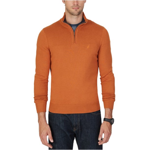 Nautica Mens Quarter-Zip Knit Sweater, Naranja, XX-Large Nautica Tejer