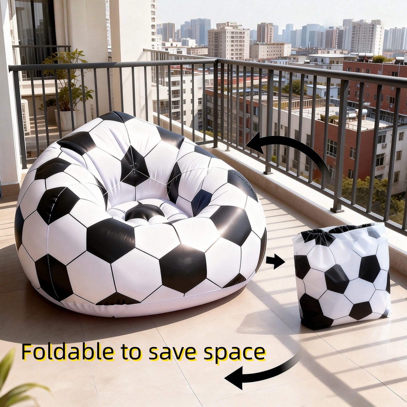 Inflatable Soccer Ball Couch For Adults - Foldable Air Lounger For Camping Beach Tailgate Blow Up Chair