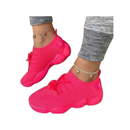 

Zodanni Womens Sneakers Mesh Running Shoe Breathable Sock Sneaker Women Trainers Walking Non-Slip Thick Sole Athletic Shoes Rose Red 10