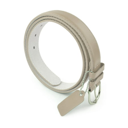 Womens Leather Belt - Solid Color Basic Pu Bonded Leather Dress Belt - Silver Polished Belt Buckle by Belle Donne - Beige