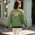 thumbnail image 2 of Womens Sweaters Stripe Open Back Contrast Color Loose Long Sleeve Tops Fall Winter Knit Blouse Daily Wear, 2 of 6