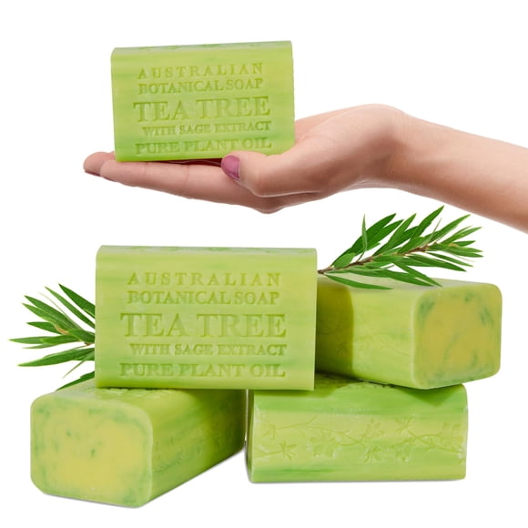 Jabón botánico australiano Árbol de té con extracto de salvia 6.6 oz Barras de jabón de lujo enriquecidas con manteca de karité Adecuado para hombres, mujeres y todo tipo de piel Paquete de 4