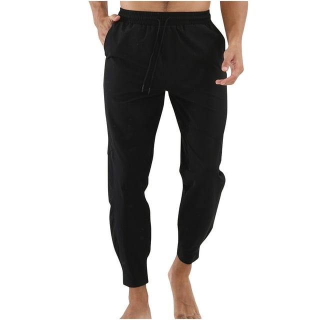 Puntoco Pantalones deportivos y de ocio para hombre, de secado rápido, holgados y transpirables, de color sólido, con cordón para actividades al aire libre