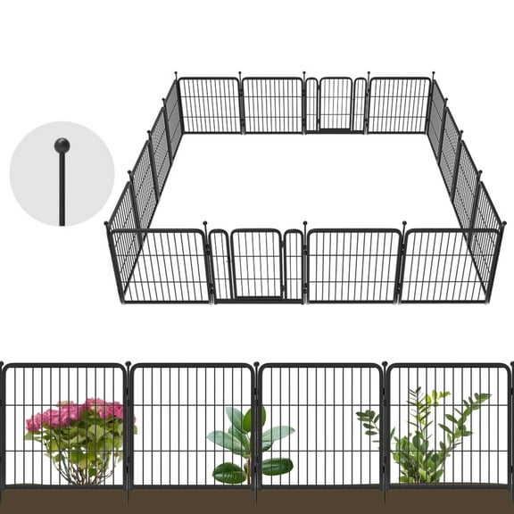 FXW Metal Garden Fence with Gate - 33ft x 24 inch High Durable Outdoor Wire Mesh Fencing for Yard, Lawn and Patio Borders, Easy No-Dig Installation for Flower Bed Protection