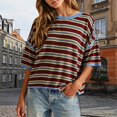 thumbnail image 2 of Wang6 Womens Loose Fit Graphic T Shirts Trendy Summer Short Sleeve Drop Shoulders Tops Ladies Causal Striped Printed Tees Shirts 0624liRed L, 2 of 4