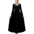 thumbnail image 1 of Vestido con cuello en V, manga larga, fluido, hasta el tobillo, pleuche, elegante vestido largo para mujer, negro, XXL, 1 of 4