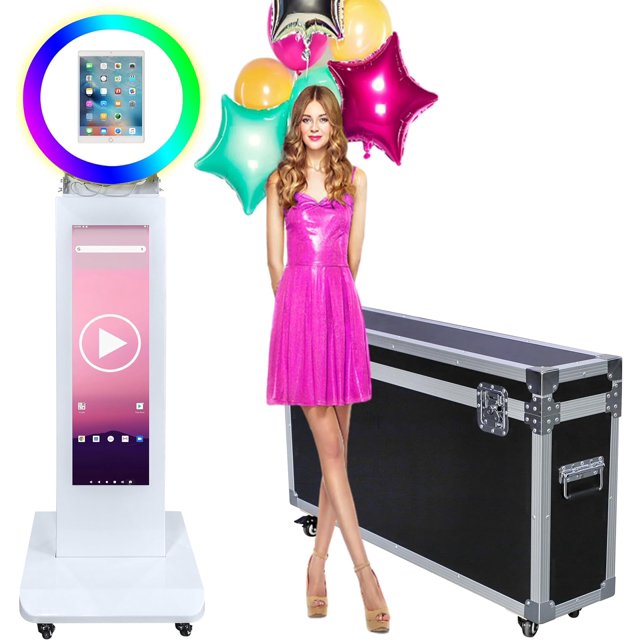 Portable Photo Booth with Software for iPad 10.2" 10.9" 11" 12.9" Photobooth Stand Shell Selfie Machine with APP Control LCD Screen and RGB LED Ring Light for Events Christmas Wedding Party