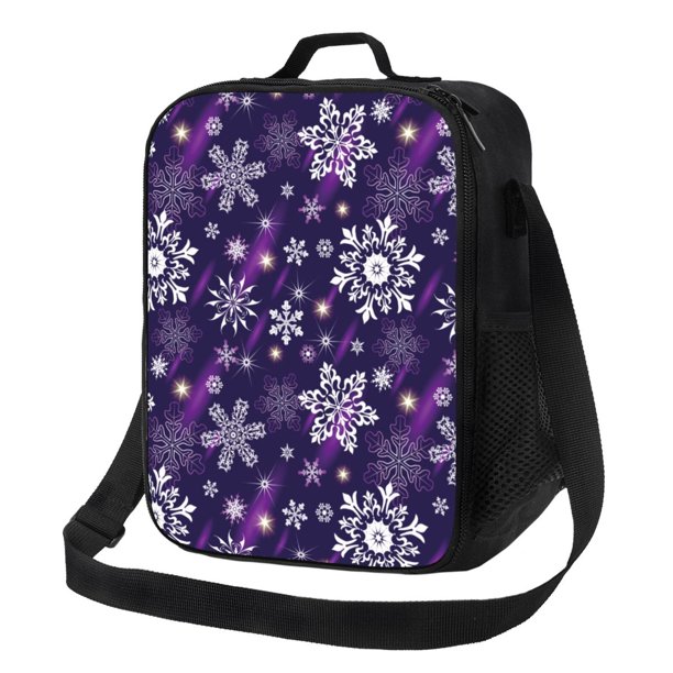 Balery Christmas Purple Snowflakes Caja de Almuerzo y Bolsa de Almuerzo para Hombres y Mujeres, Bolsa de Almuerzo Reutilizable con Gran Capacidad, Bolsa de Almuerzo Aislada