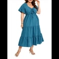 thumbnail image 1 of Vestido Bohemio de Talla Grande para Mujer, Verano 2025, Midi, , Corta, Escote Corazón, Cintura Elástica Azul XXXL, 1 of 9