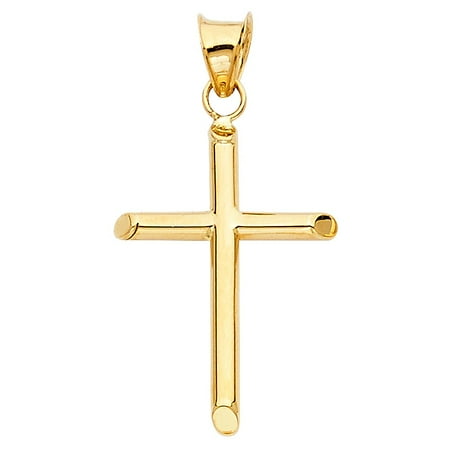 Small Polish - Small Cross Plain Bright Polish Pendant Necklace Style 14k Yellow Gold Italian Made 22mm Charm Fine Jewelry