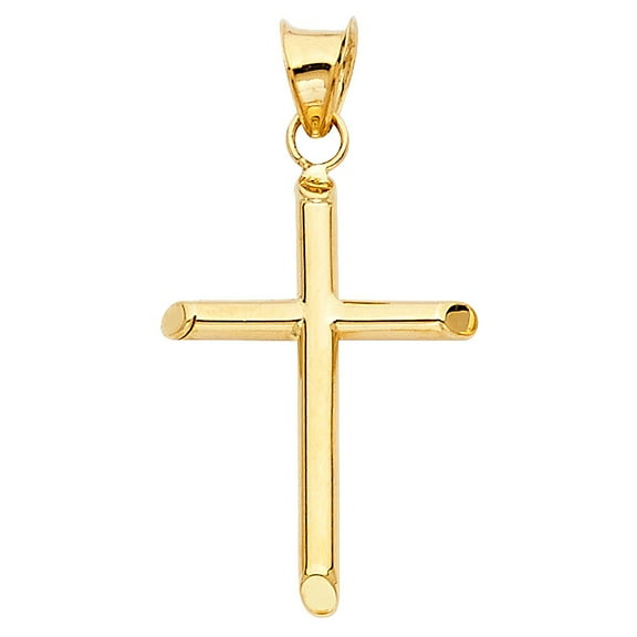 Precious Stars 14K Yellow Gold Unisex 7/8" Cross Pendant - No Chain, Pendant Only