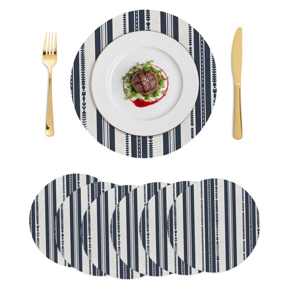 Round Placemats Blue Stripes Lines 15 inch Set of 6 Table Mats for Dining Table Geometric Classic Striped Heat Resistant Non-Slip Kitchen & Home Decorative Place Mat Set