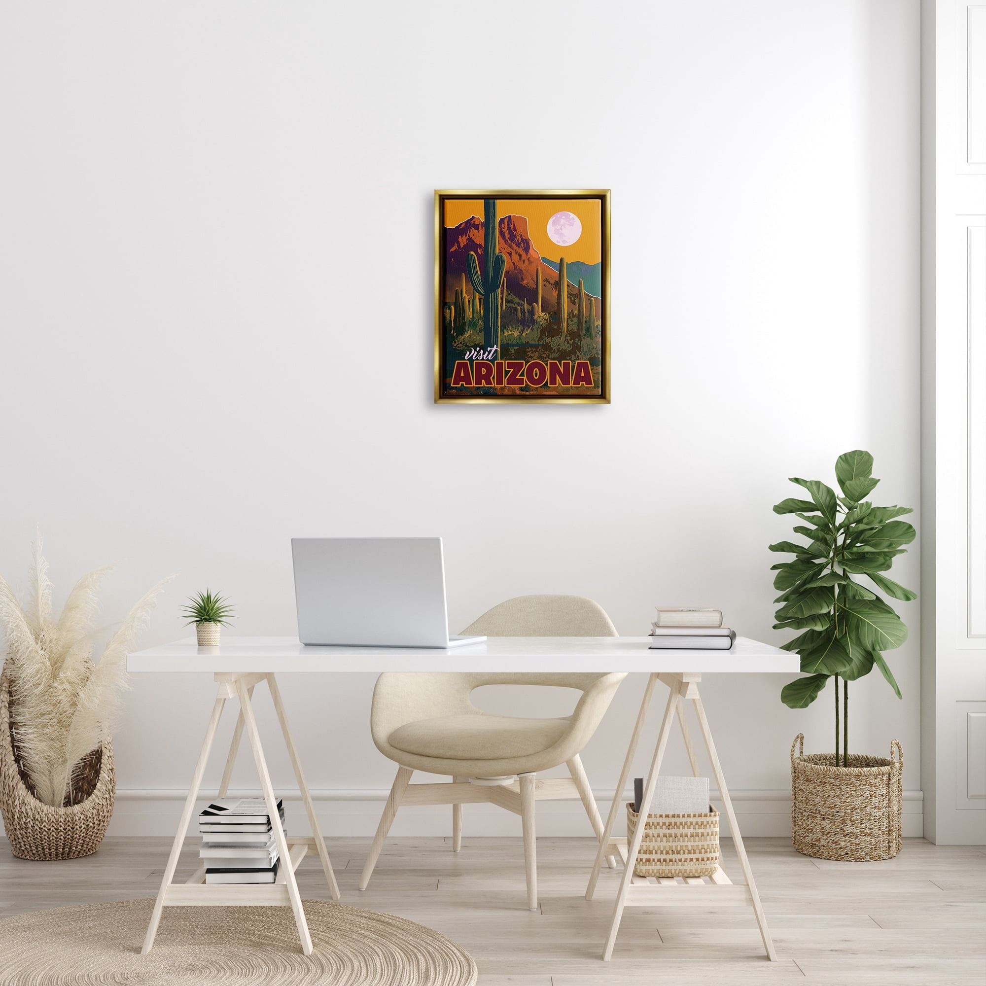 Stupell Industries Visit Arizona Brilliant Desert Sky Arid Vegetation Graphic Art Metallic Gold Floating Framed Canvas Print Wall Art, Design by David Owens Illustration