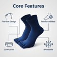 thumbnail image 2 of 5 Pairs Navy Blue Men's Cotton Five Finger Crew Socks, Breathable Athletic Running Toe Socks One Size Fits Most US 6-14, 2 of 7