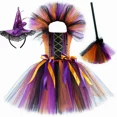 thumbnail image 2 of Disfraz de bruja de Halloween para niñas, vestido elegante con tutú, disfraz de bruja malvada, atuendo para niños pequeños, vestido de fiesta de carnaval de Purim, 2 of 5