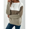 thumbnail image 4 of Women'S Fall Winter Fashion Casual Round Neck Ribbed Knitted Colorblock Drop Shoulder Long Sleeve Sweater Brown L, 4 of 9