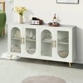 thumbnail image 2 of Vintage Console Table with Glass Doors & Adjustable Shelves, TV Stand for 65+ Inch TV, 59.8" Wooden Sideboard Buffet Storage Cabinet for Living Room, Dining Room, Hallway, Antique White, 2 of 9