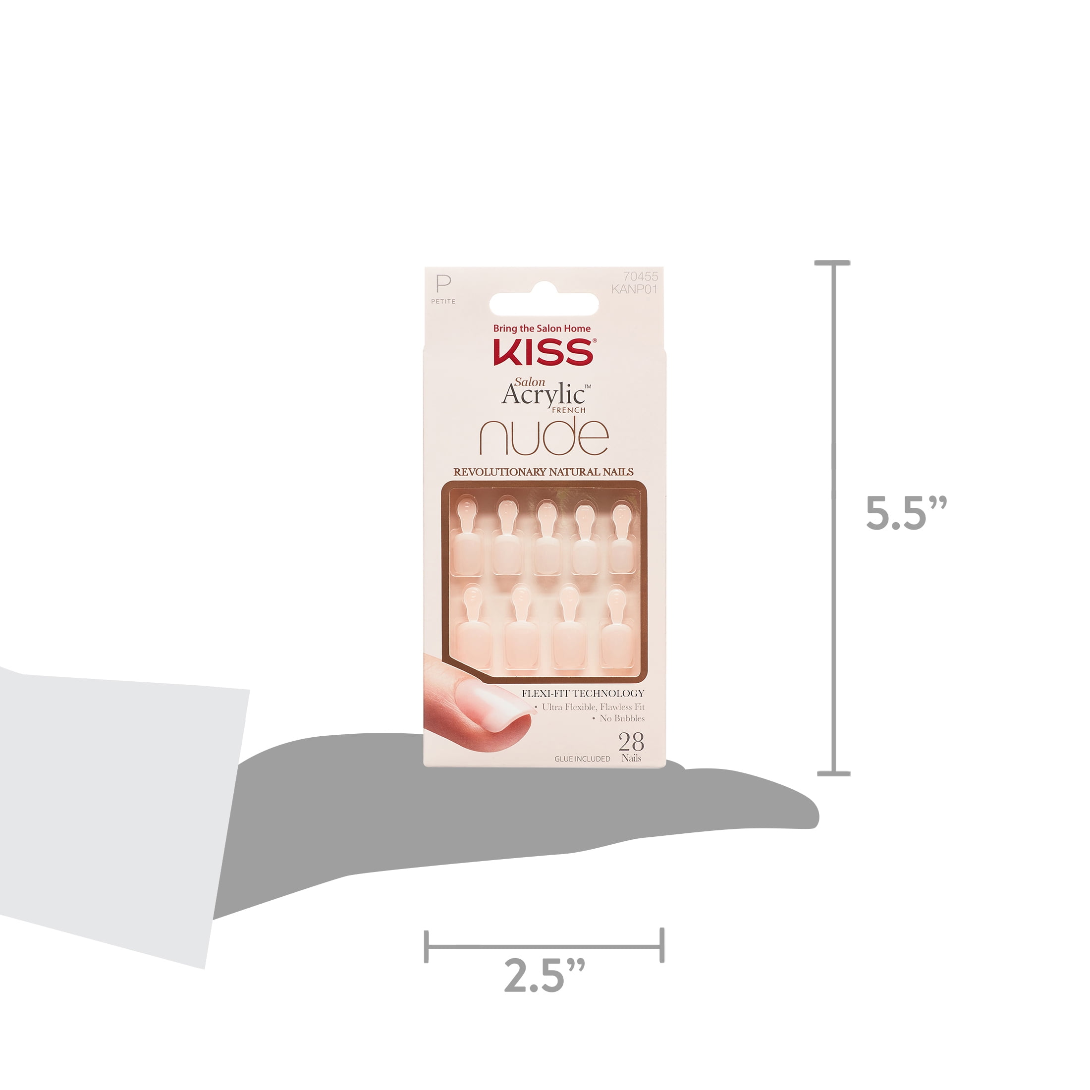 Kiss Salon Acrylic Nude French Press On Nails, Light Pink, Petite, Square Shape, 28 Ct.