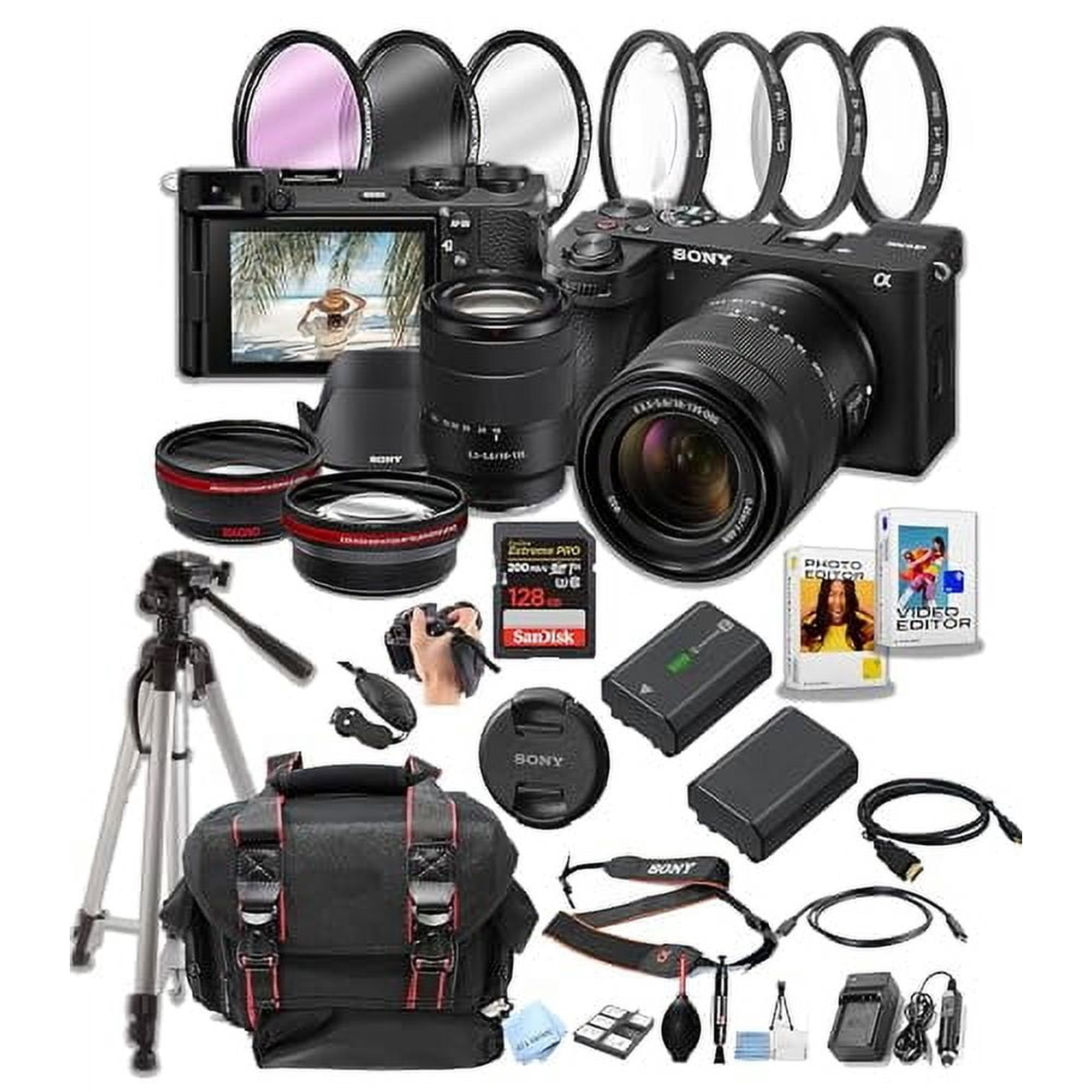 Sony a6700 Mirrorless Camera with 18-135mm Lens + 128GB Pro Speed Memory + Case + Tripod + Software Pack -Professional Photo Bundle (International Version)