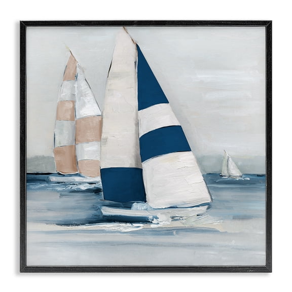 Stupell Industries Striped Sailboat Voyage Transportation Painting Black Framed Art Print Wall Art, 12 x 12