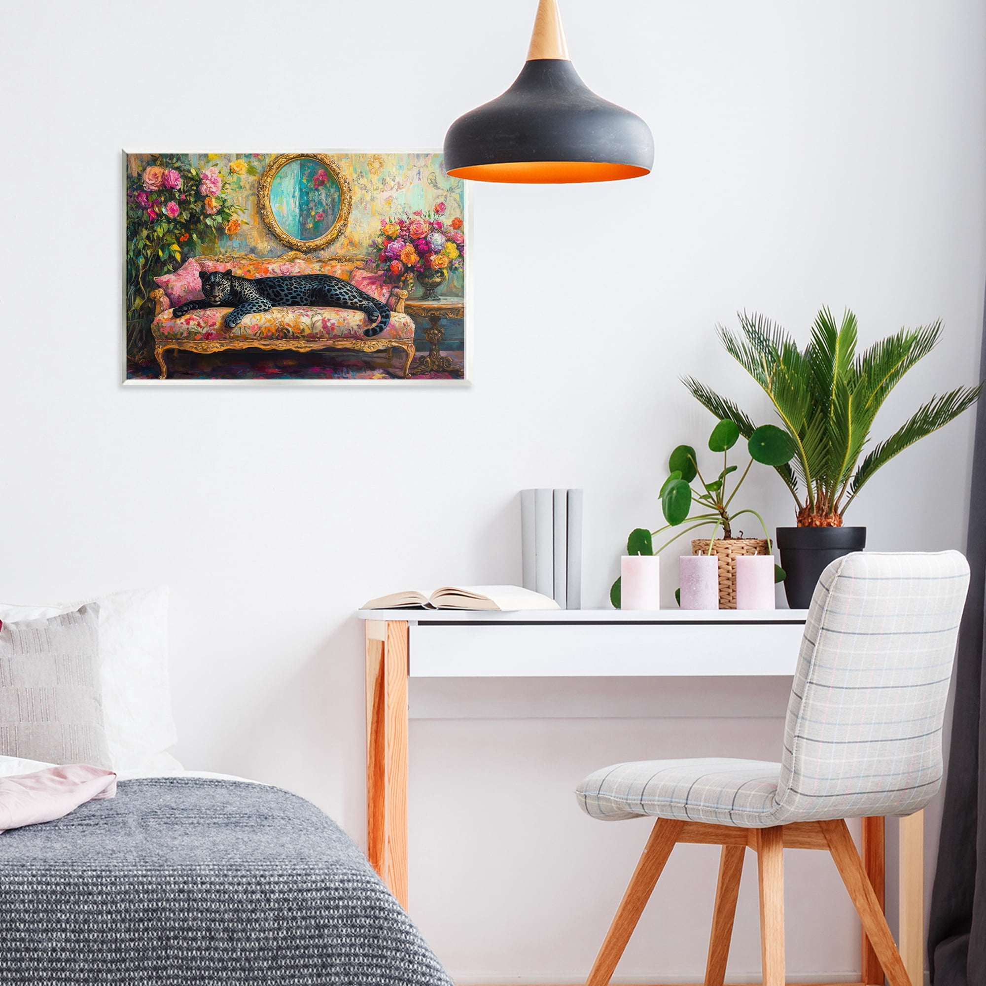 Stupell Industries Lounging Leopard on Floral Sofa Wall Plaque Art, design by Petal Prints Design