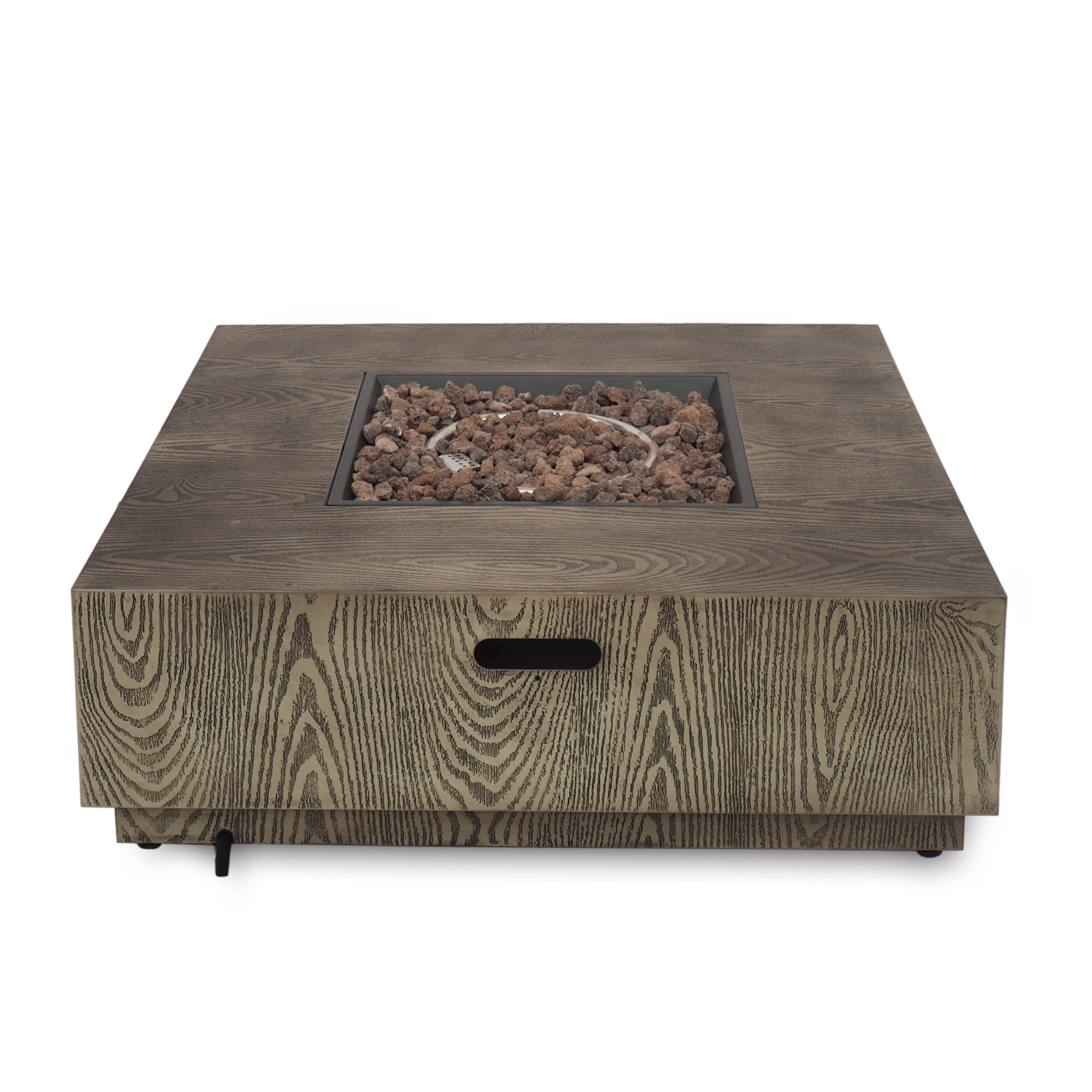 Reign Metal Outdoor 50,000 BTU Square Fire Pit (No Tank Holder), Brown Wood Pattern