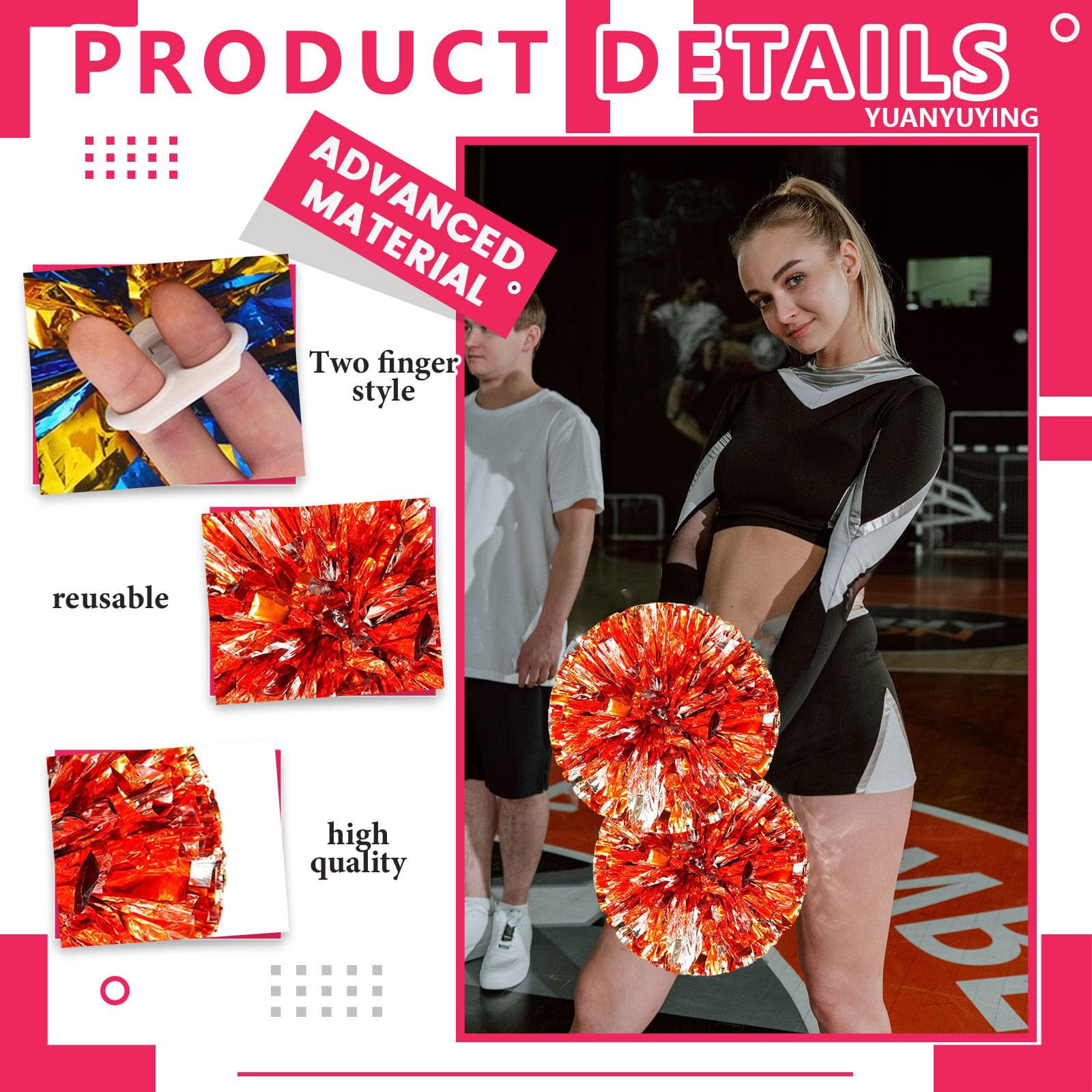 24 Pcs Cheerleading Pom Poms, Cheerleader Pompoms with Finger Holes,Fit for Team Spirit Sports Dance Cheering