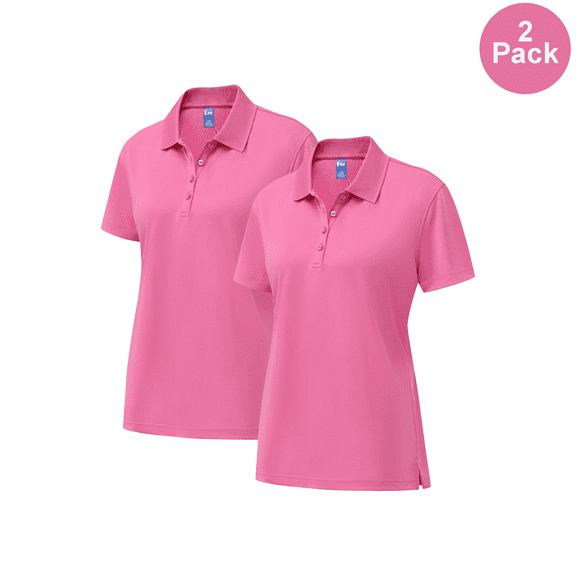 Zfeel Women’s Pure Dry Fit Poly Polo Shirt, Short Sleeve Moisture-wicking Bulk Pink Tee, 2 Pack, S
