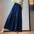 thumbnail image 4 of Women's Flare Wide Leg Palazzo Pants Loose Solid Elastic Waist High Waist Summer Casual Pleated and Flowy Dress Pants Free Size(Free Size,Blue), 4 of 5