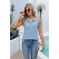 thumbnail image 5 of Womens Ribbed Tank Top Zipper V Neck Dressy Casual Blouses Sleeveless Camisole Tops Work Tank Shirts Sky Blue XL, 5 of 9