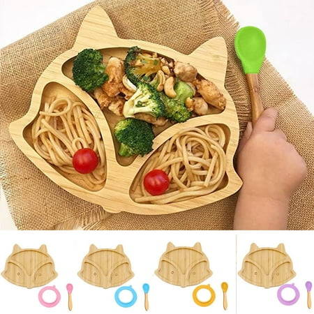 

Mittory DealBaby Toddler Bamboo Sheep Plate Silicone Suction Feeding Bowl Suction Spoon Set