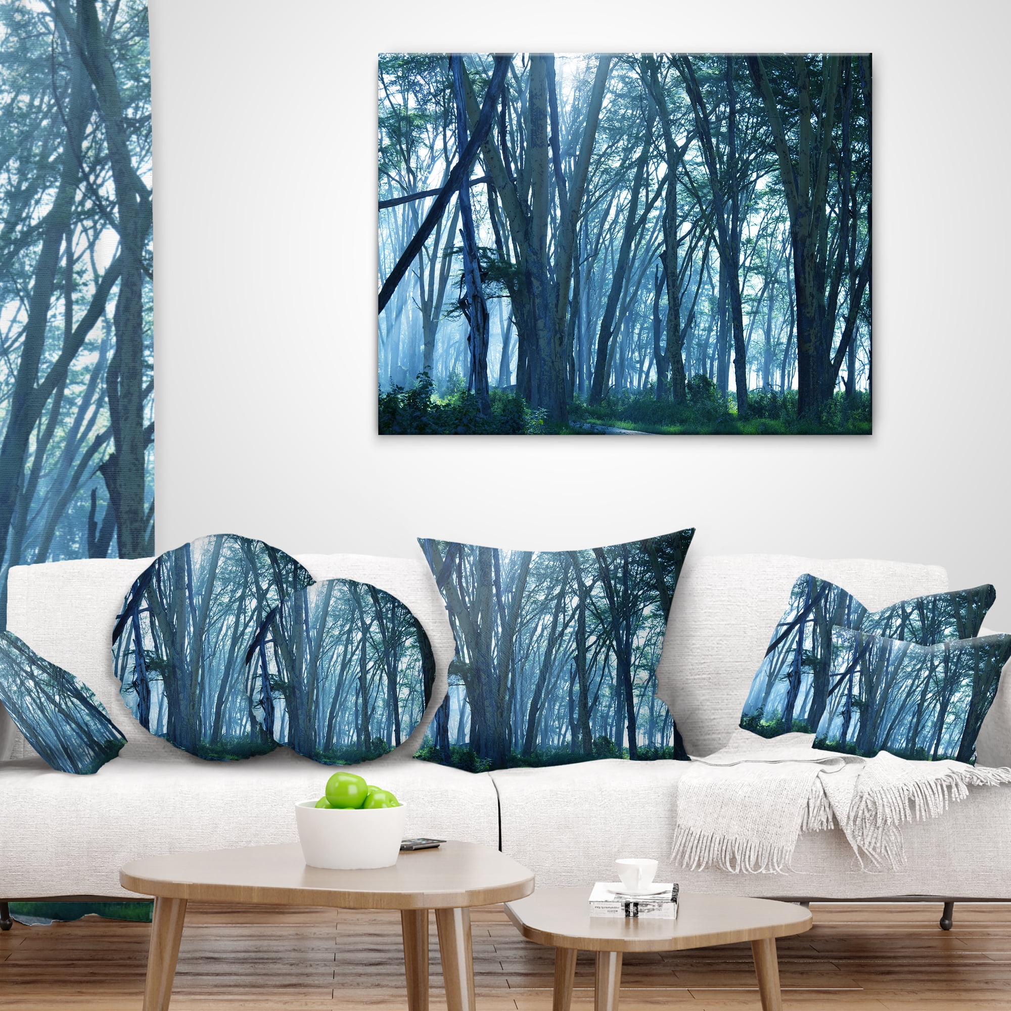Designart Dense Rain Forest on Foggy Day - Landscape Printed Throw Pillow - 16x16