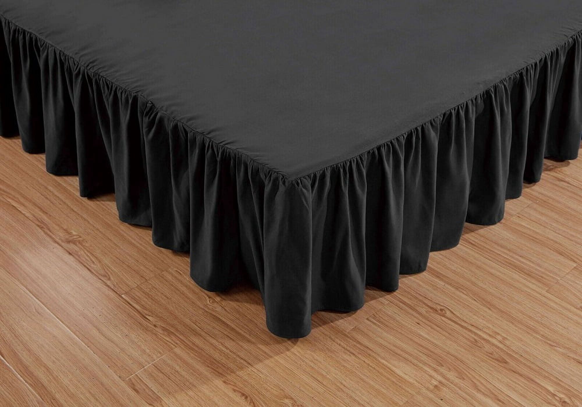 Twin Size Super Soft Solid Brushed Microfiber 14" Gathered Bed Skirt Black Color