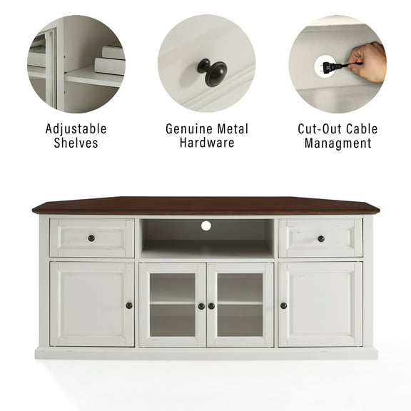 Crosley Furniture Shelby 60"Wood Corner TV Stand in White and Mahogany