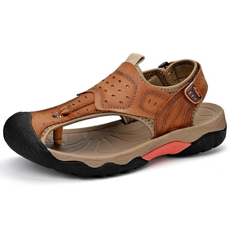 

Mens Summer Casual Closed Toe Leather Sandals Outdoor Fisherman Adjustable Beach Shoes