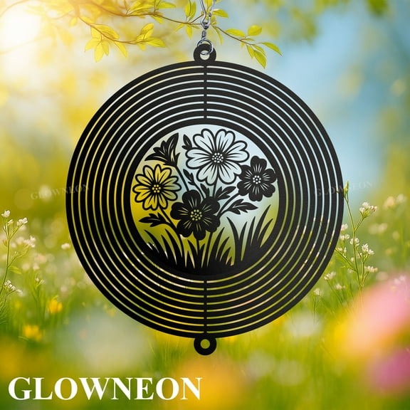 GLOWNEON Flower Wind Spinner, Hanging Metal Garden Decor for Nature Lovers and Gardeners