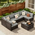 thumbnail image 3 of Patio Furniture Set, 7 Pieces Outdoor Conversation Set with Rattan Sectional Sofa, Glass Bistro Coffee Table for Garden Backyard, Gray Removable Cushion, 3 of 9