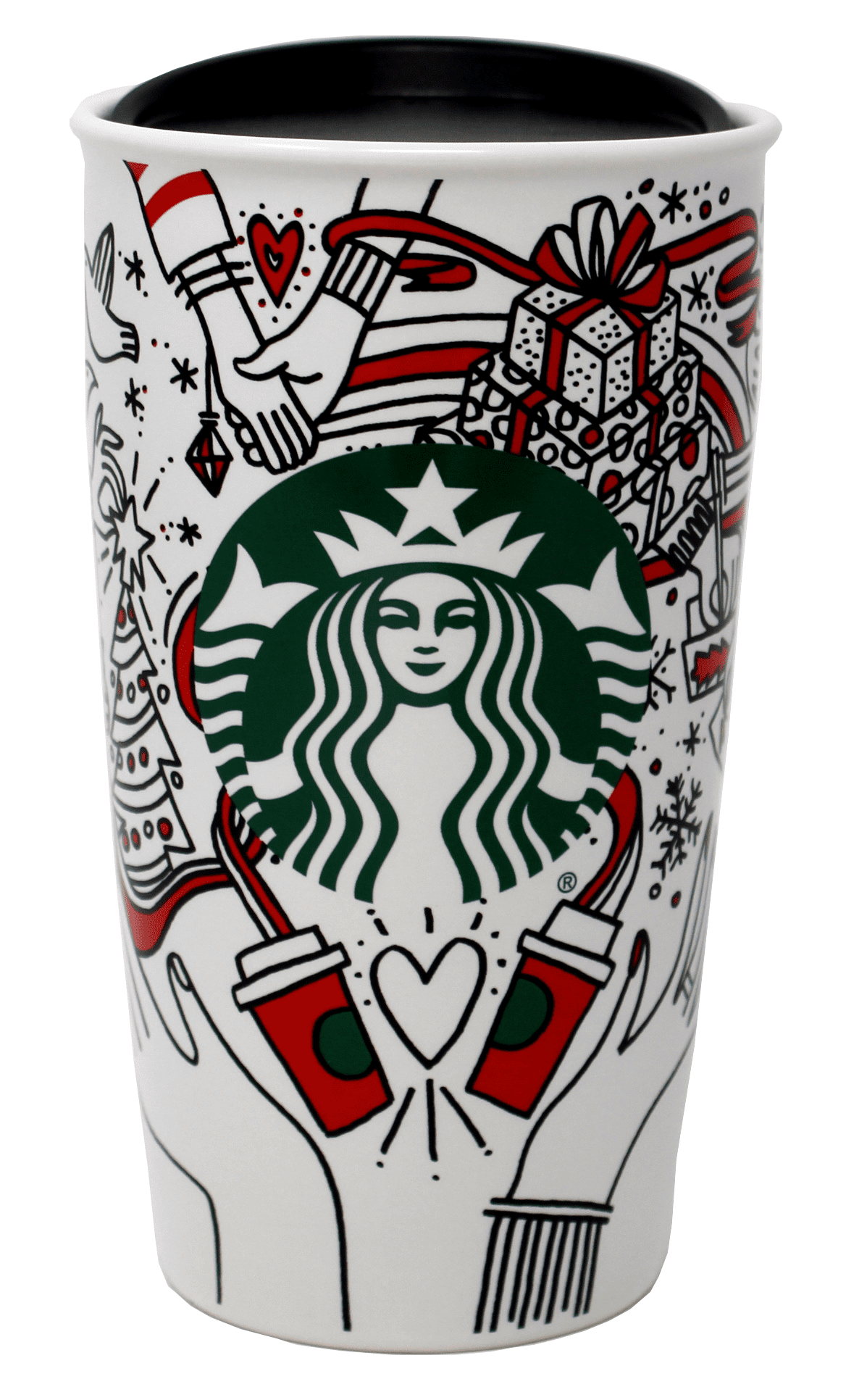 Starbucks 2017 Holiday Traveler Ceramic Red Cup (11078286) 12 Oz